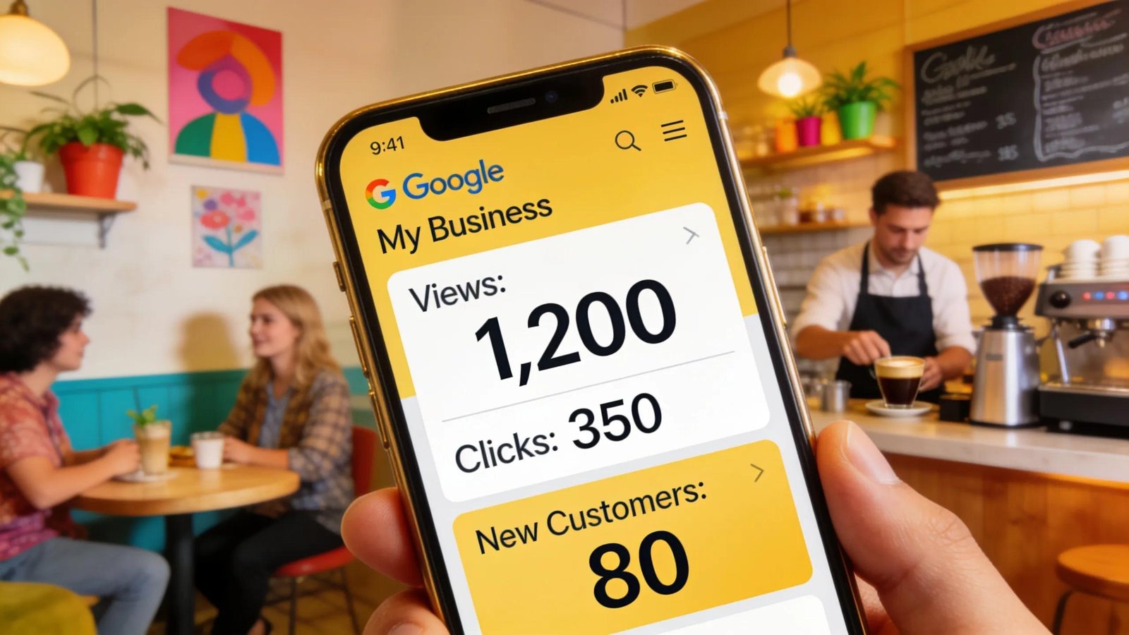 Smartphone displaying Google Business Profile insights for local SEO performance