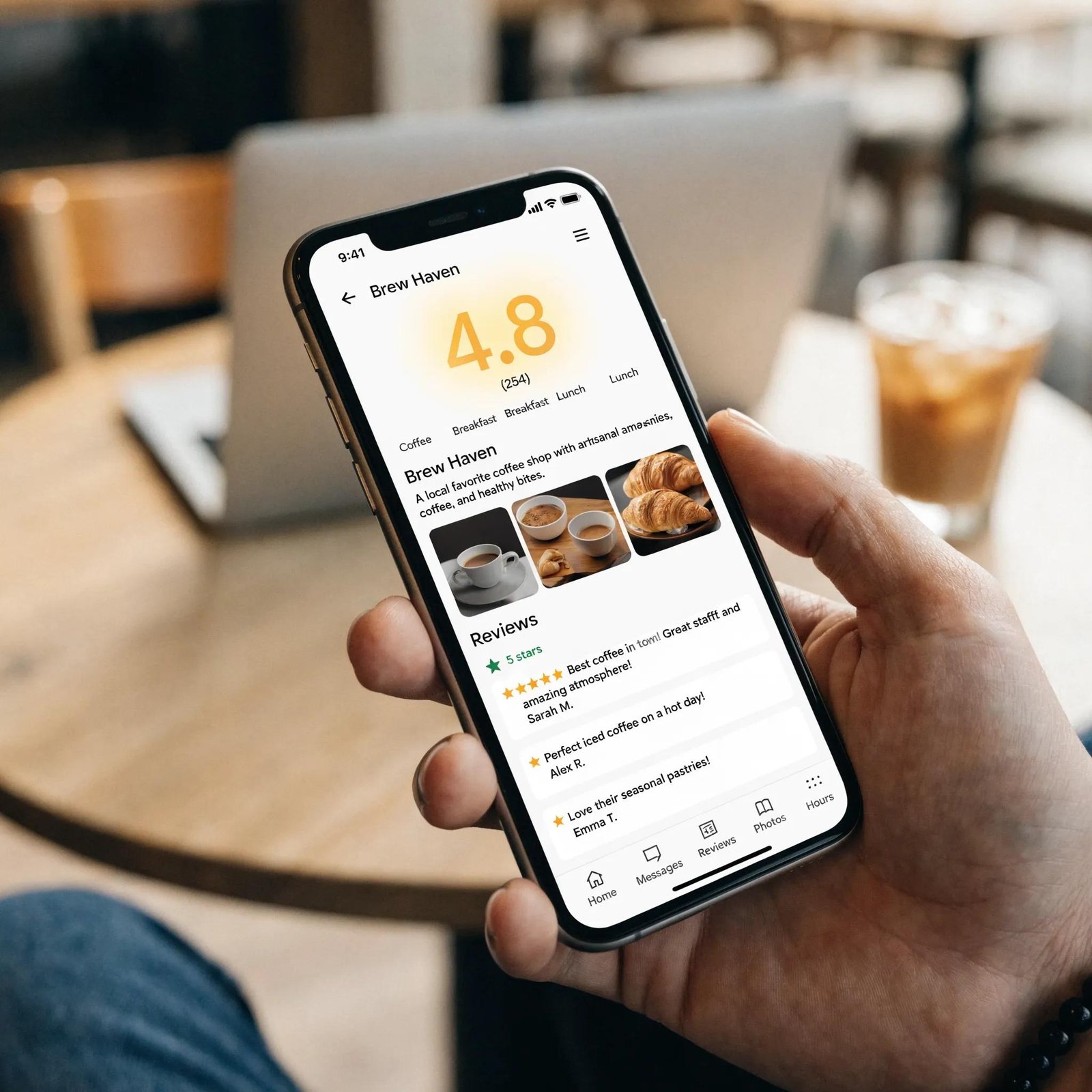 Smartphone displaying a Google Business Profile with star ratings — visual proof of reviews’ impact on local SEO