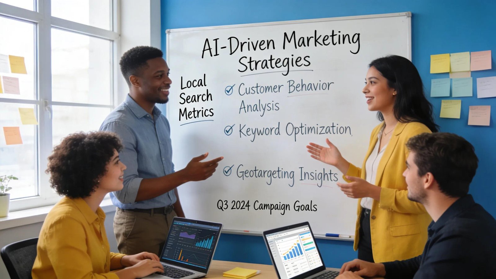 Marketing team discussing AI-driven local search tactics