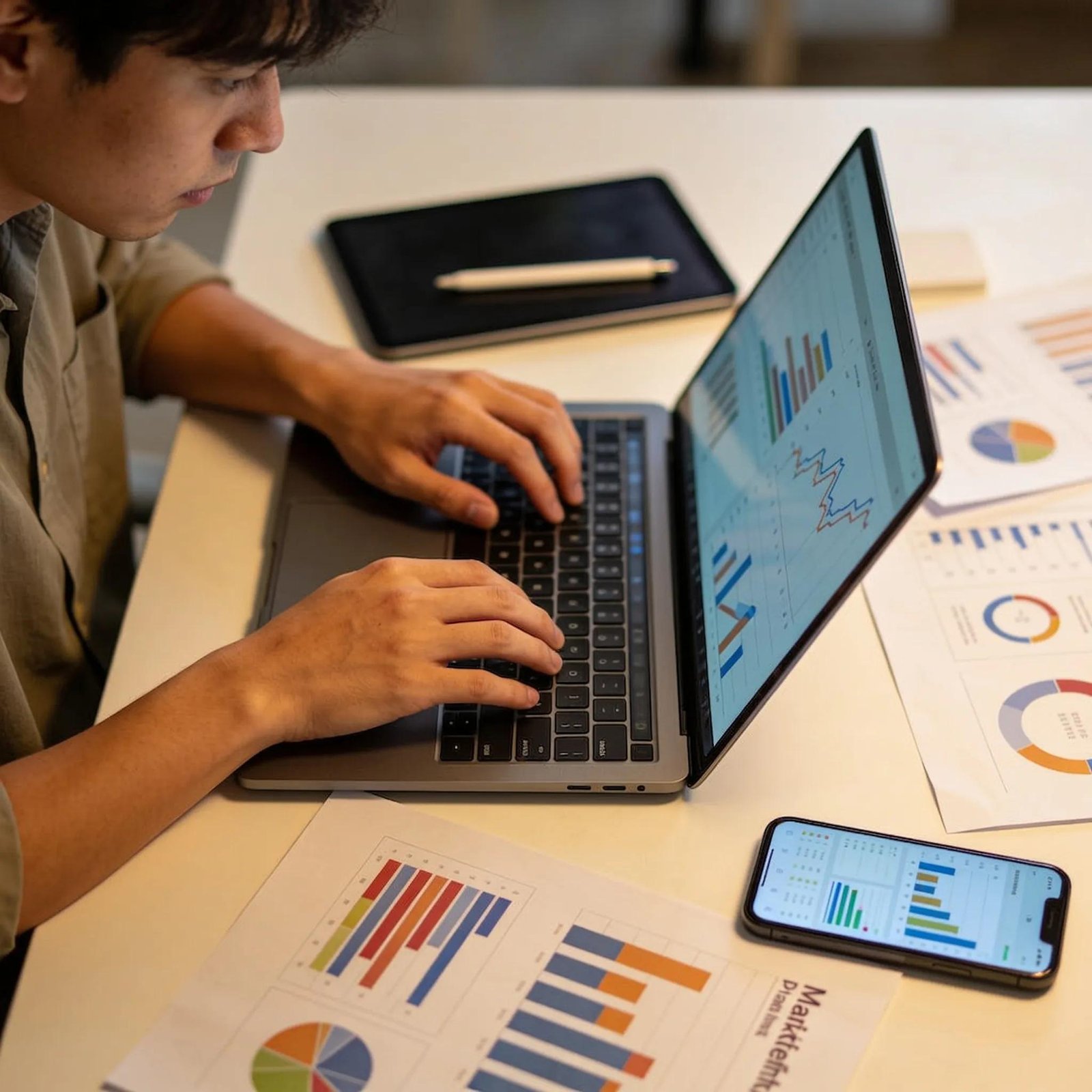 Audit of a Google Business Profile on a laptop in a modern workspace