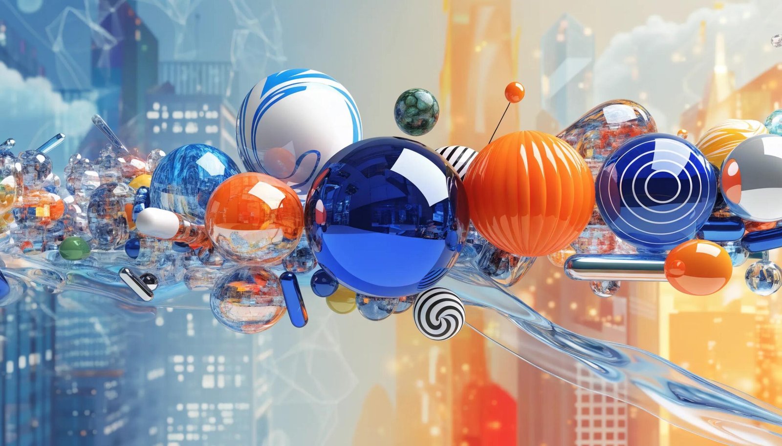 Conceptual depiction of next-generation AI search tools against a city-tech backdrop