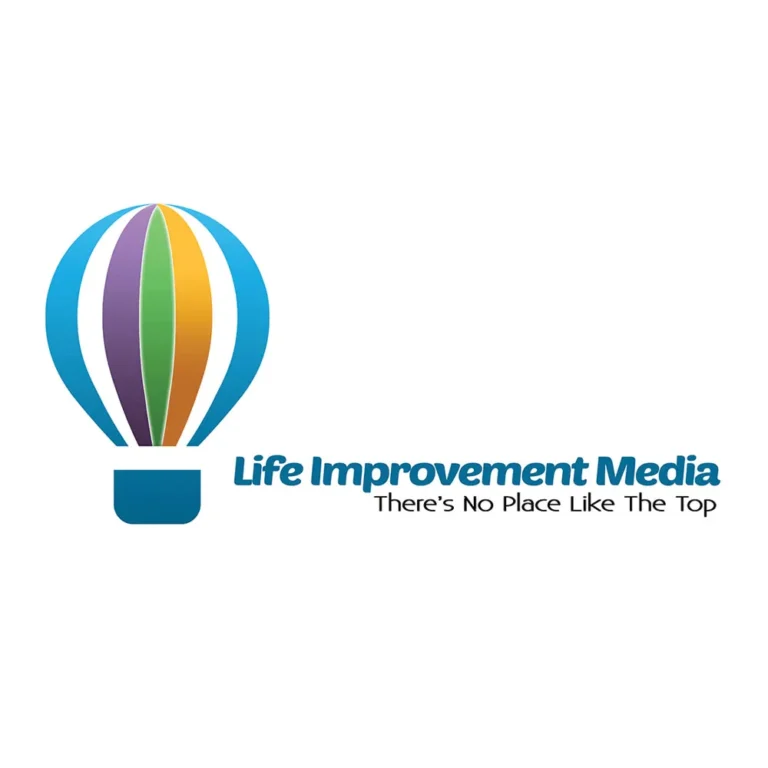 Colorful hot air balloon graphic with "Life Improvement Media" text